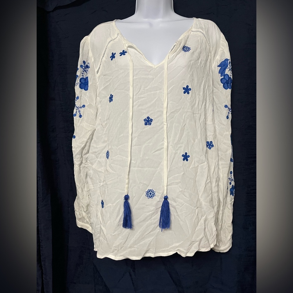 En Crème Women’s Long Sleeve Floral Blouse Size Small